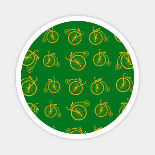 Orange Retro Bicycle Pattern on Green Background Magnet